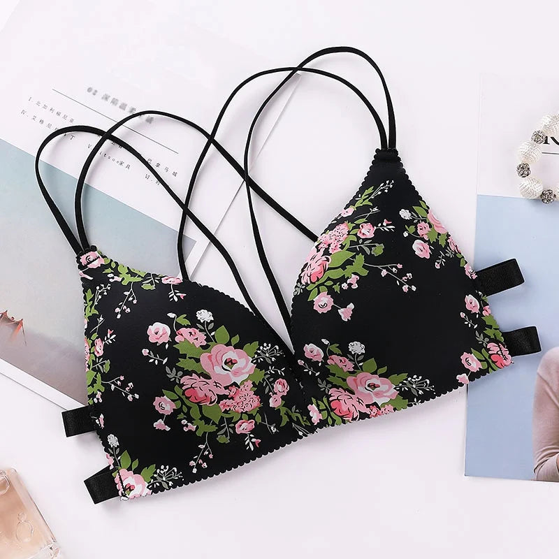 Soutien-gorge à imprimé floral pour femmes, sous-vêtements sans couture