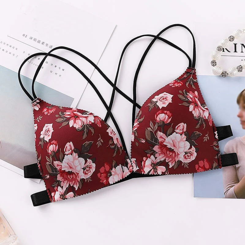 Soutien-gorge à imprimé floral pour femmes, sous-vêtements sans couture