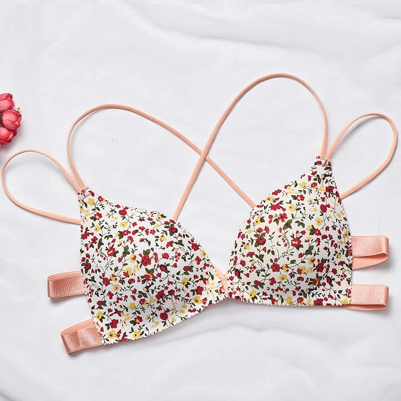 Soutien-gorge à imprimé floral pour femmes, sous-vêtements sans couture