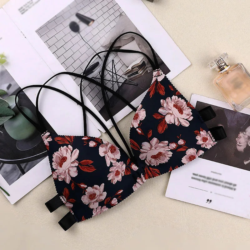 Soutien-gorge à imprimé floral pour femmes, sous-vêtements sans couture