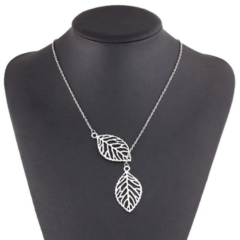 Collier clavicule double feuilles pour femme