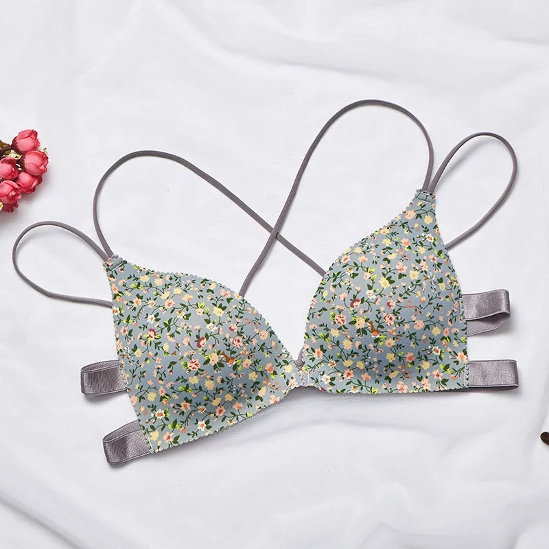 Soutien-gorge à imprimé floral pour femmes, sous-vêtements sans couture