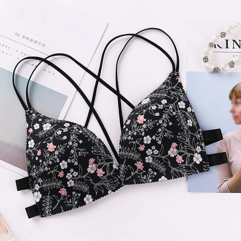 Soutien-gorge à imprimé floral pour femmes, sous-vêtements sans couture