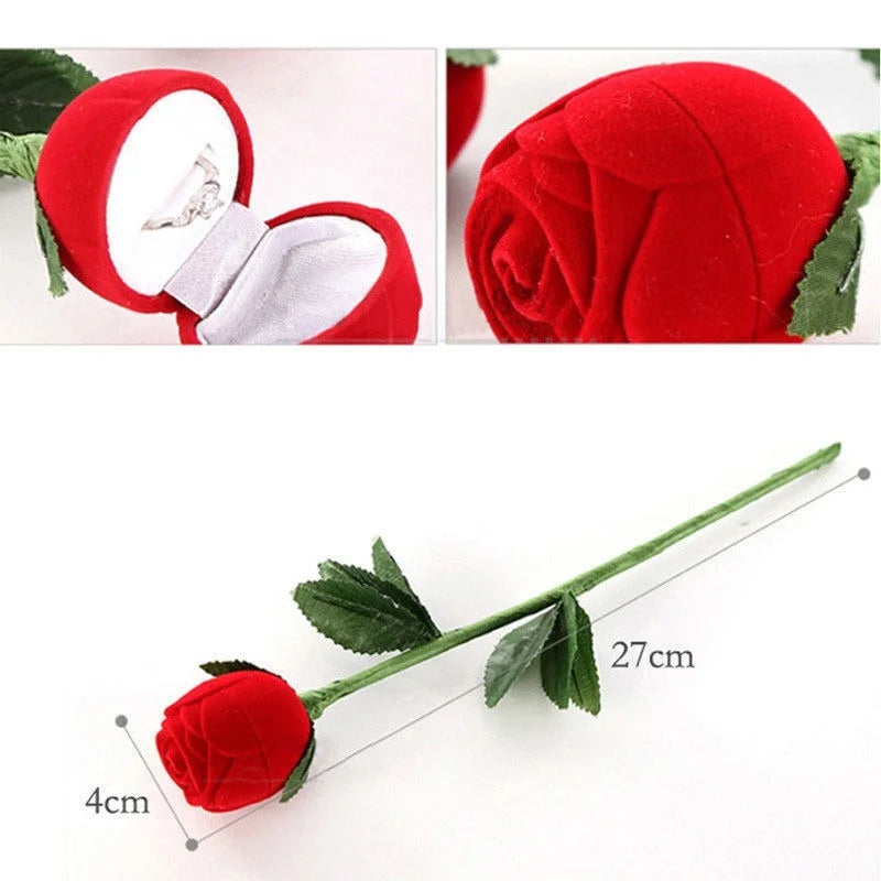 Boîte à Bijoux Portable 3D Rose Rouge, Étui Cadeau pour Bague de Mariage,