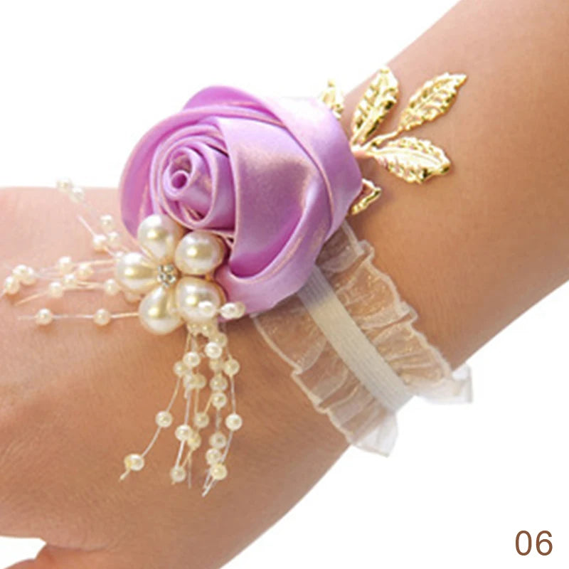 Bracelet de Demoiselle d'Honneur en Fausse Rose, Corsage de Poignet, Ruban