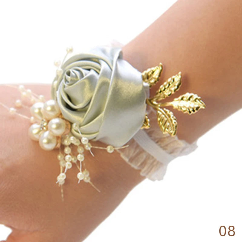 Bracelet de Demoiselle d'Honneur en Fausse Rose, Corsage de Poignet, Ruban