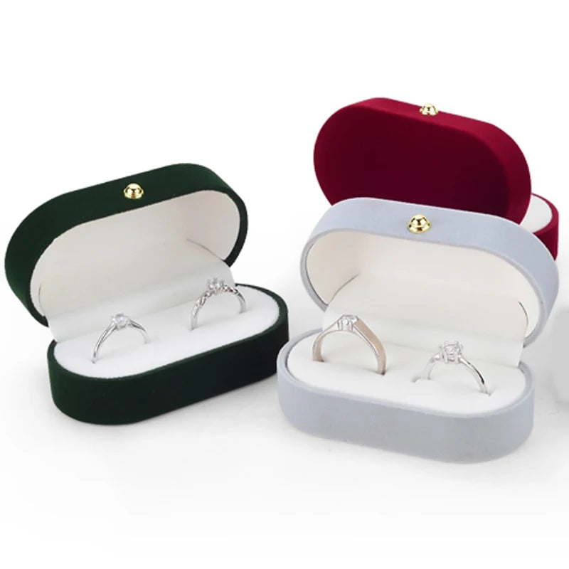 Boîte velours de luxe pour couple, porte boucles d'oreilles à double anneaux, présentoir de mariage,