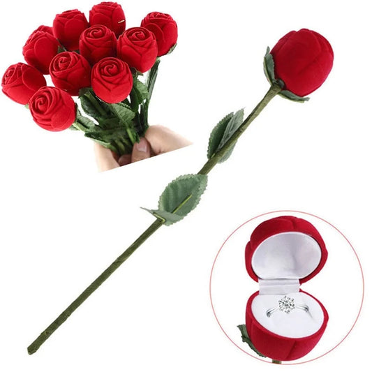 Boîte à Bijoux Portable 3D Rose Rouge, Étui Cadeau pour Bague de Mariage,