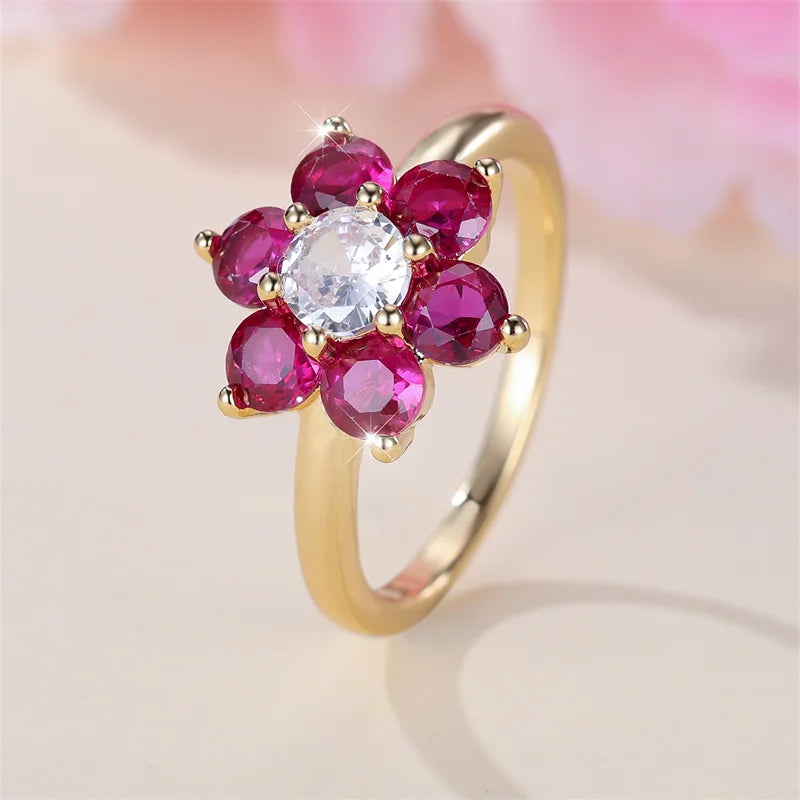 Bague florales rouge