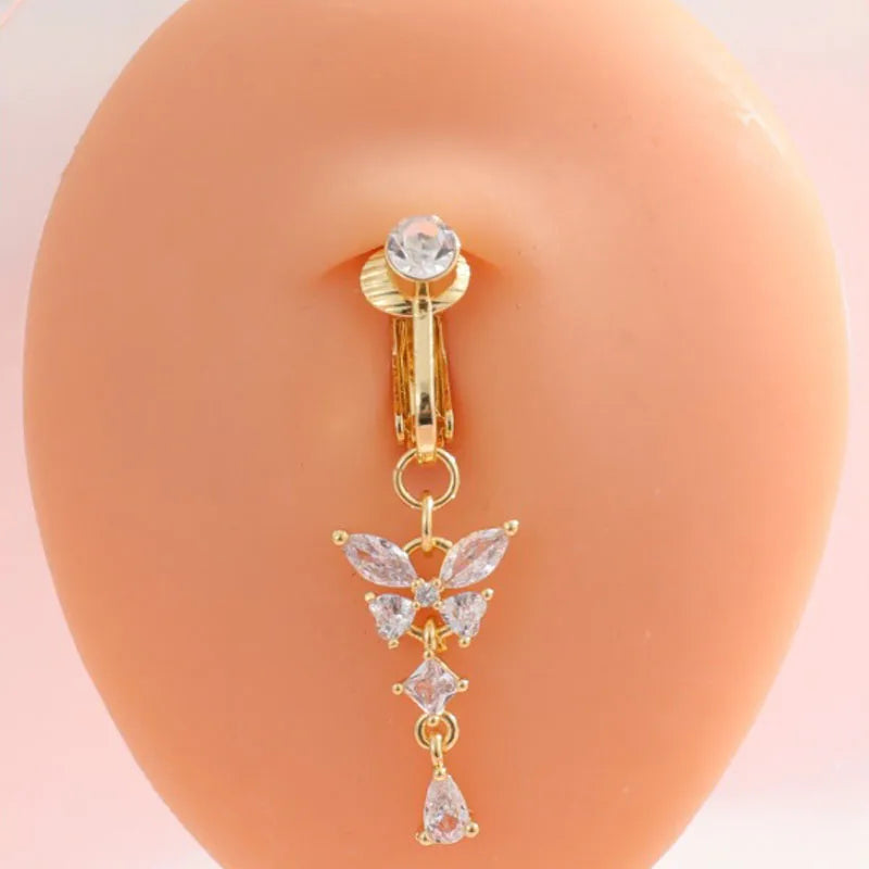 Anneau de nombril papillon à clipser pour femme, faux piercing au nombril