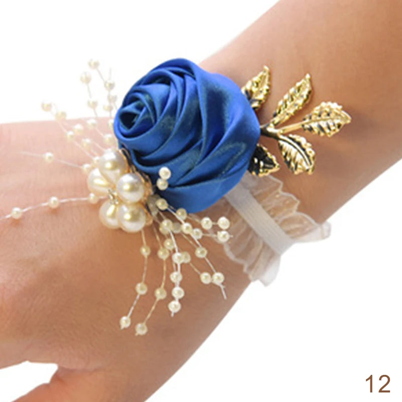 Bracelet de Demoiselle d'Honneur en Fausse Rose, Corsage de Poignet, Ruban