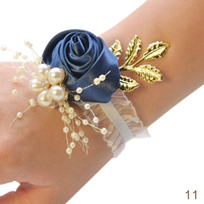 Bracelet de Demoiselle d'Honneur en Fausse Rose, Corsage de Poignet, Ruban