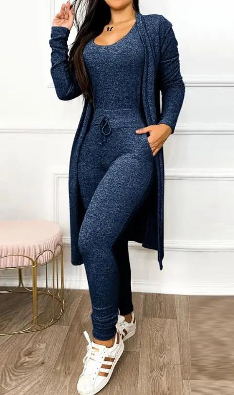 Combinaison à col en U et manteau à manches longues pour femmes, tenue à la mode,