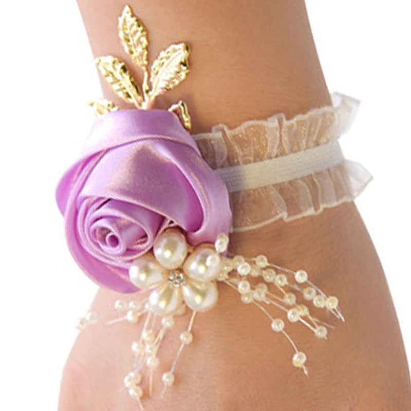 Bracelet de Demoiselle d'Honneur en Fausse Rose, Corsage de Poignet, Ruban