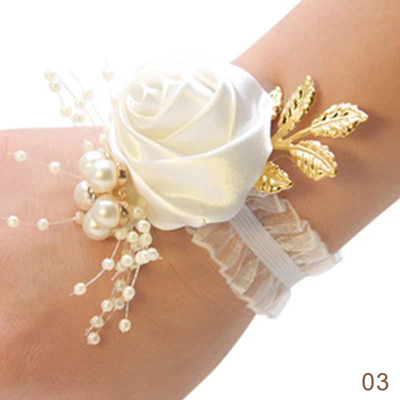 Bracelet de Demoiselle d'Honneur en Fausse Rose, Corsage de Poignet, Ruban