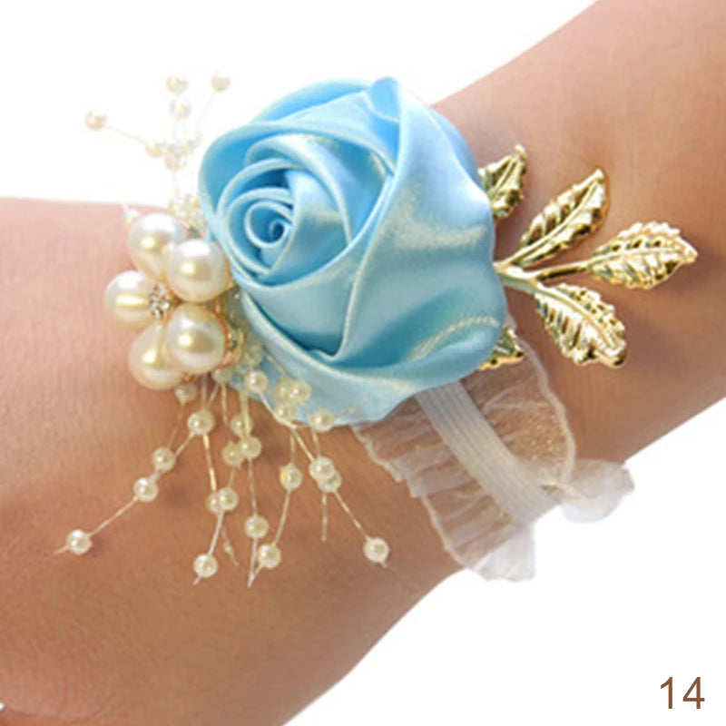 Bracelet de Demoiselle d'Honneur en Fausse Rose, Corsage de Poignet, Ruban