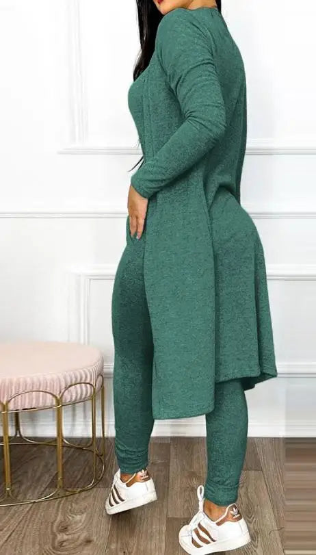 Combinaison à col en U et manteau à manches longues pour femmes, tenue à la mode,