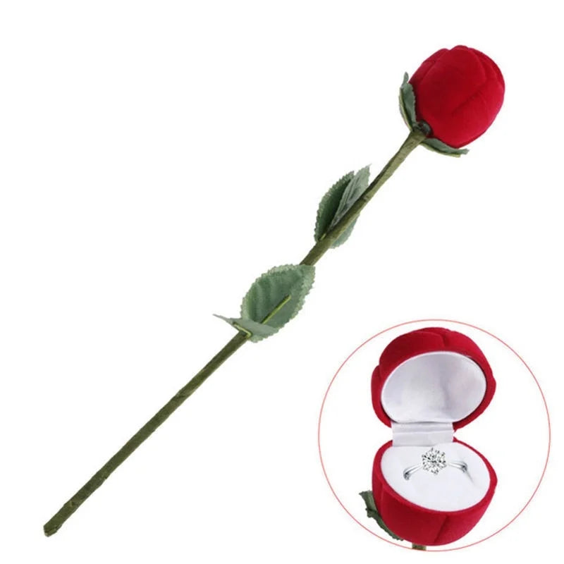 Boîte à Bijoux Portable 3D Rose Rouge, Étui Cadeau pour Bague de Mariage,