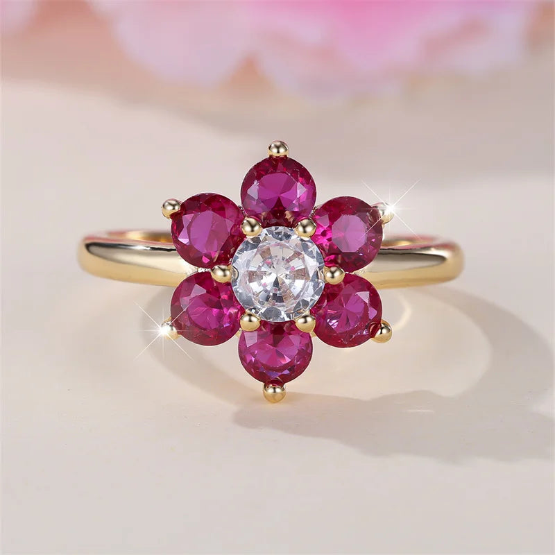 Bague florales rouge