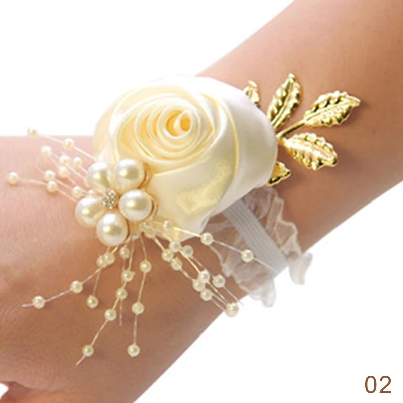 Bracelet de Demoiselle d'Honneur en Fausse Rose, Corsage de Poignet, Ruban