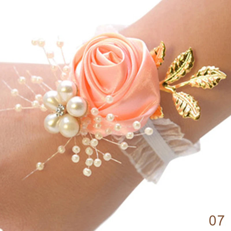 Bracelet de Demoiselle d'Honneur en Fausse Rose, Corsage de Poignet, Ruban