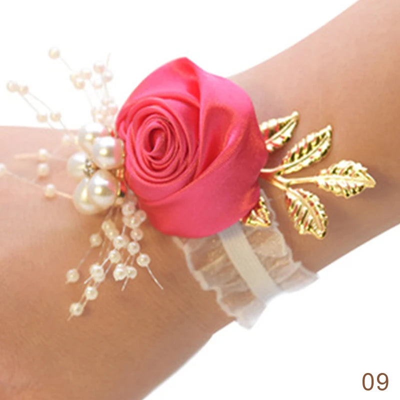 Bracelet de Demoiselle d'Honneur en Fausse Rose, Corsage de Poignet, Ruban