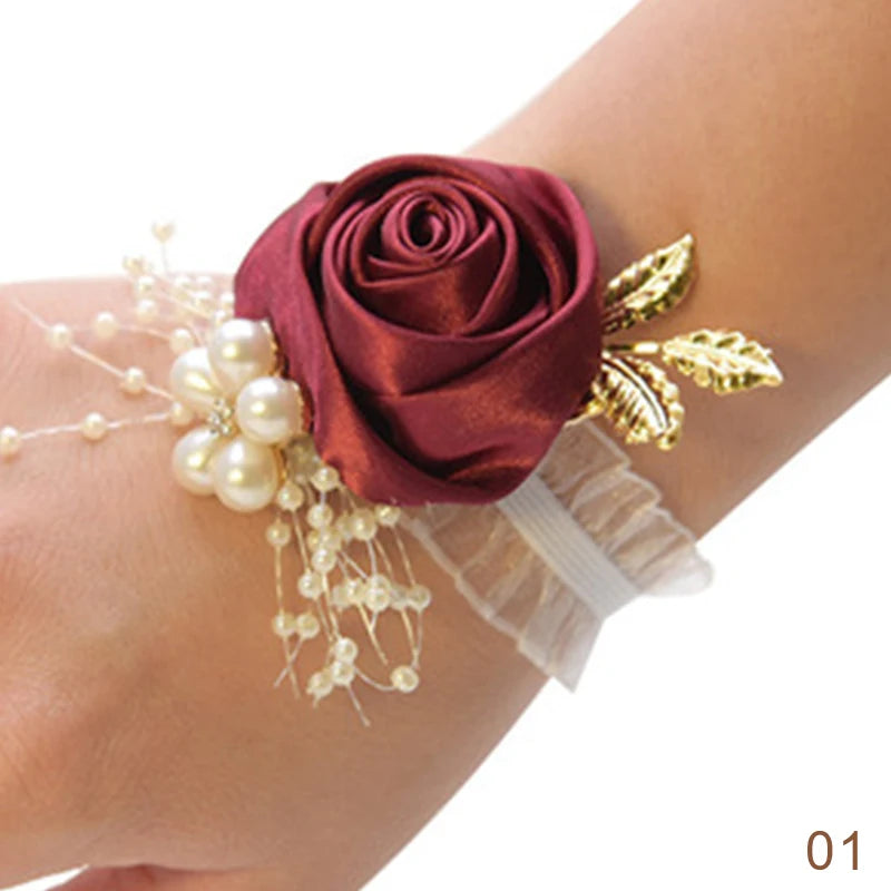 Bracelet de Demoiselle d'Honneur en Fausse Rose, Corsage de Poignet, Ruban