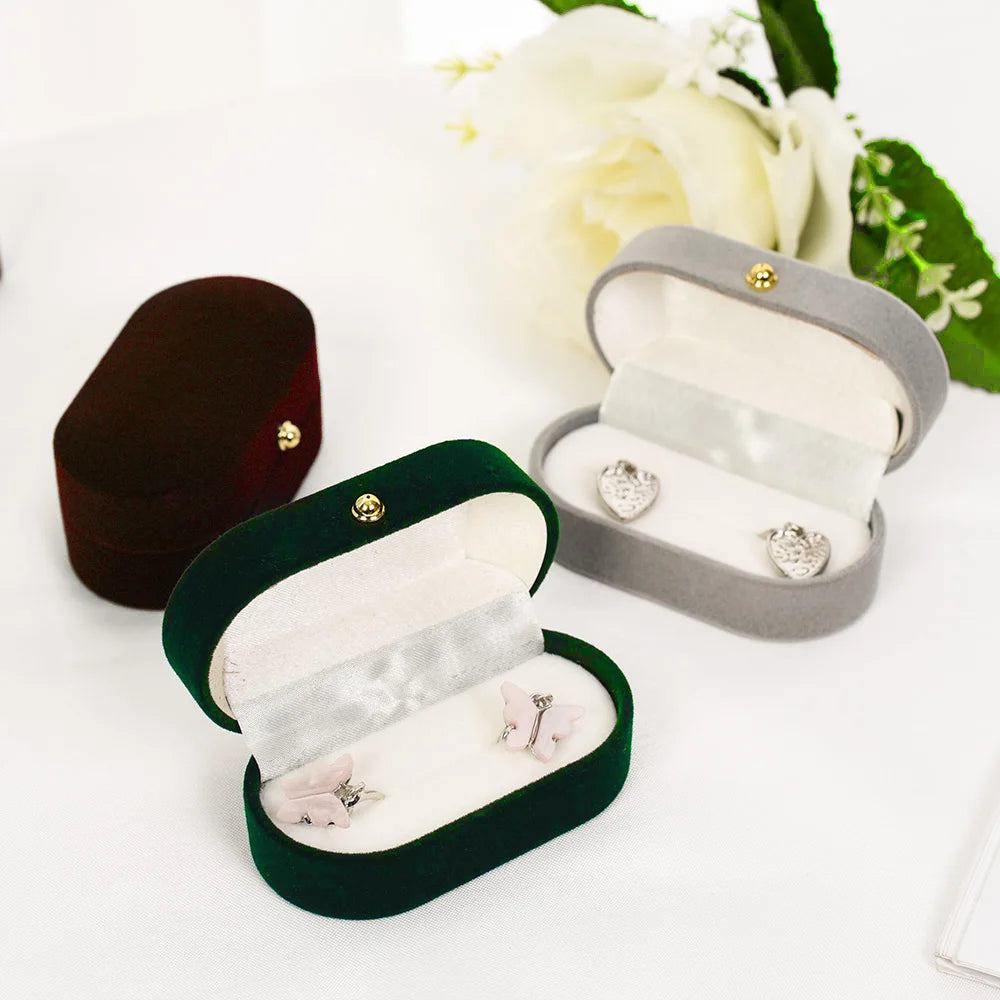 Boîte velours de luxe pour couple, porte boucles d'oreilles à double anneaux, présentoir de mariage,