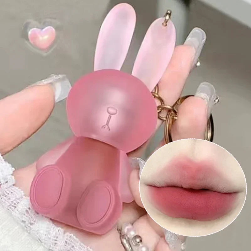 Porte-clés lapin rose brillant à lèvres