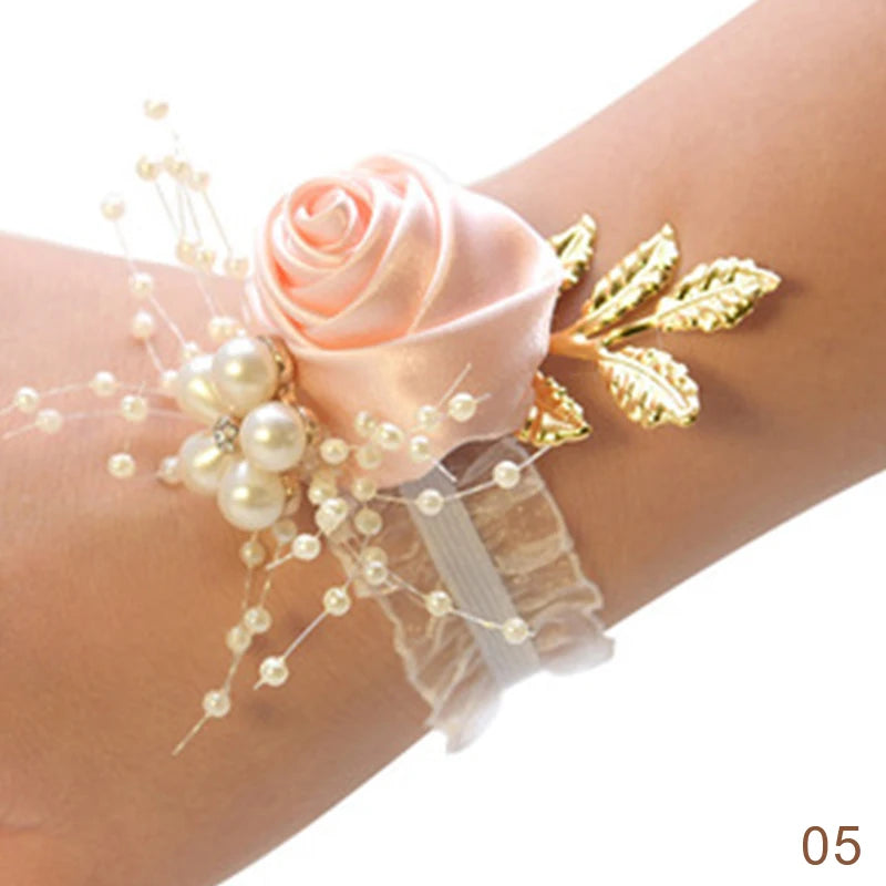 Bracelet de Demoiselle d'Honneur en Fausse Rose, Corsage de Poignet, Ruban