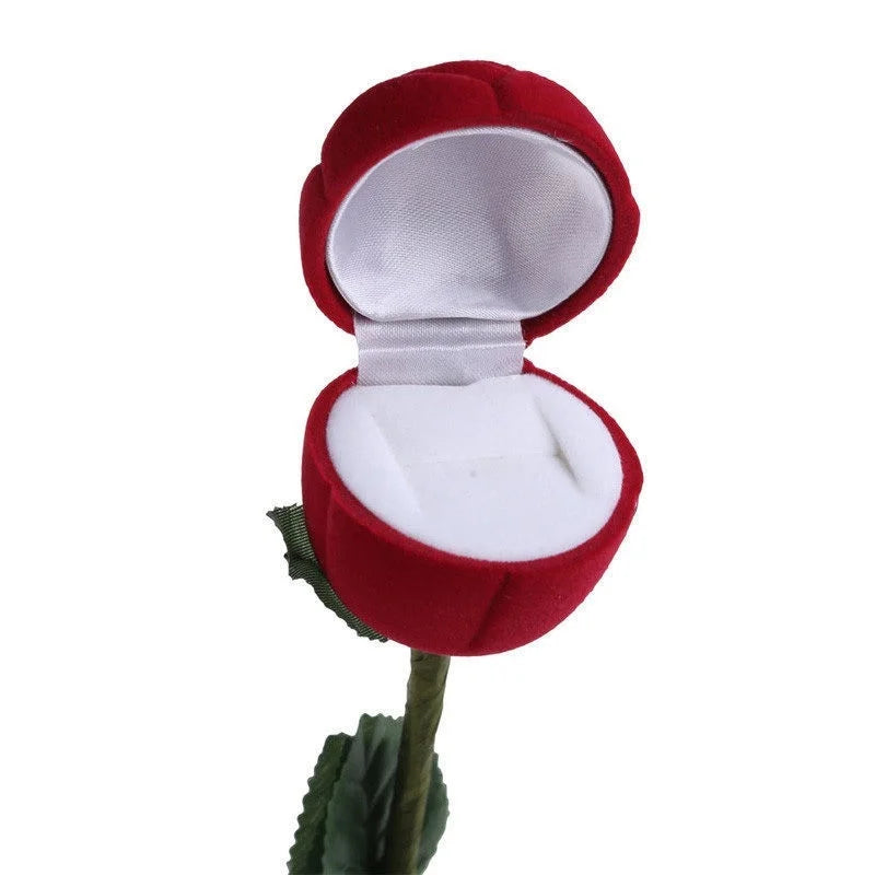 Boîte à Bijoux Portable 3D Rose Rouge, Étui Cadeau pour Bague de Mariage,