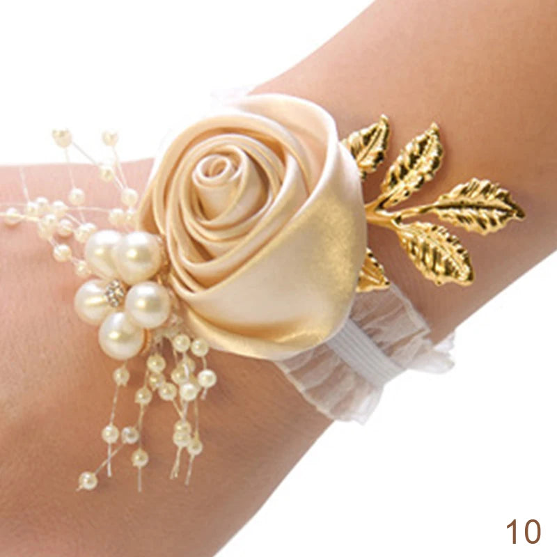 Bracelet de Demoiselle d'Honneur en Fausse Rose, Corsage de Poignet, Ruban