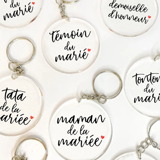 Porte-clés cercle imprimé français, porte-clés acrylique, proposition d'enterrement de vie