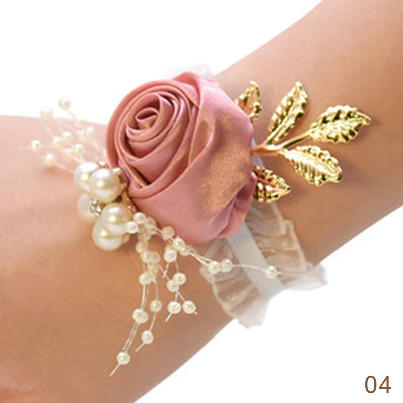 Bracelet de Demoiselle d'Honneur en Fausse Rose, Corsage de Poignet, Ruban